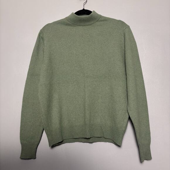 Vintage 70s Lambswool Angora Blend Mock Neck Sweater UK England British Green 40 - Picture 1 of 8